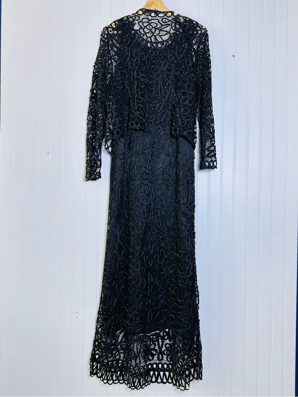 Soulmates Handcrafted Embroidered Beaded Silk Lace Evening Dress Jacket Set Sz L - Picture 6 of 16